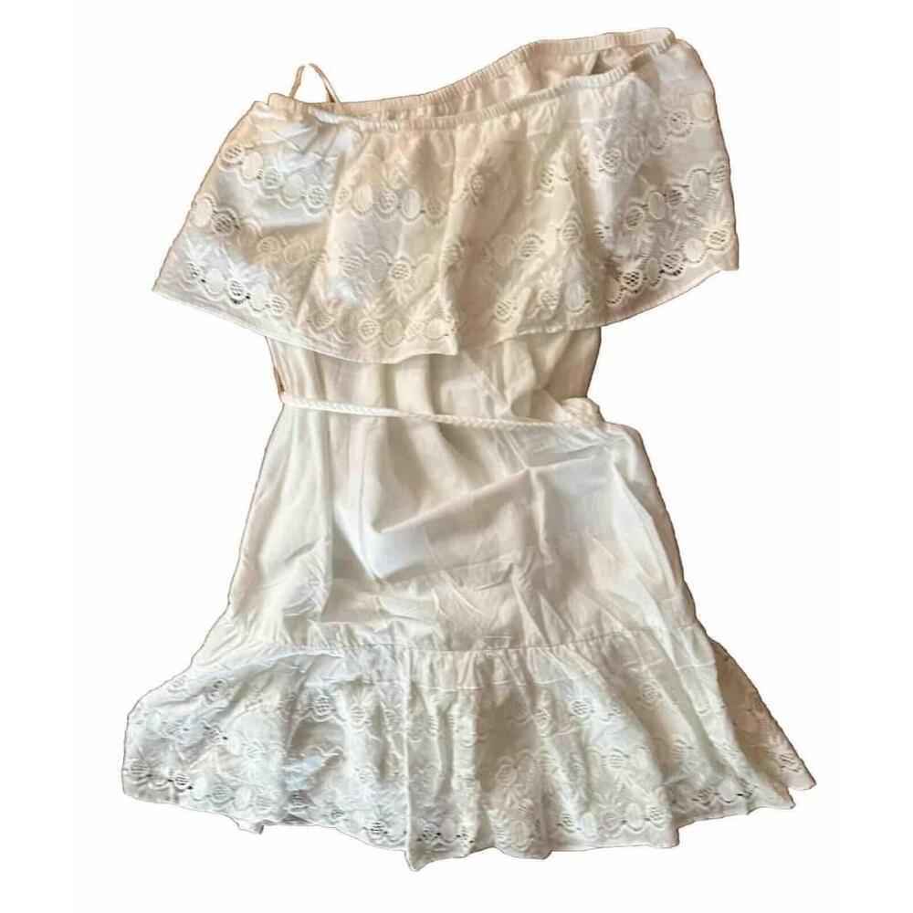 Maette by Stella & Dot Cora One Shoulder Dress White Ruffle Cottagecore - Picture 4 of 9